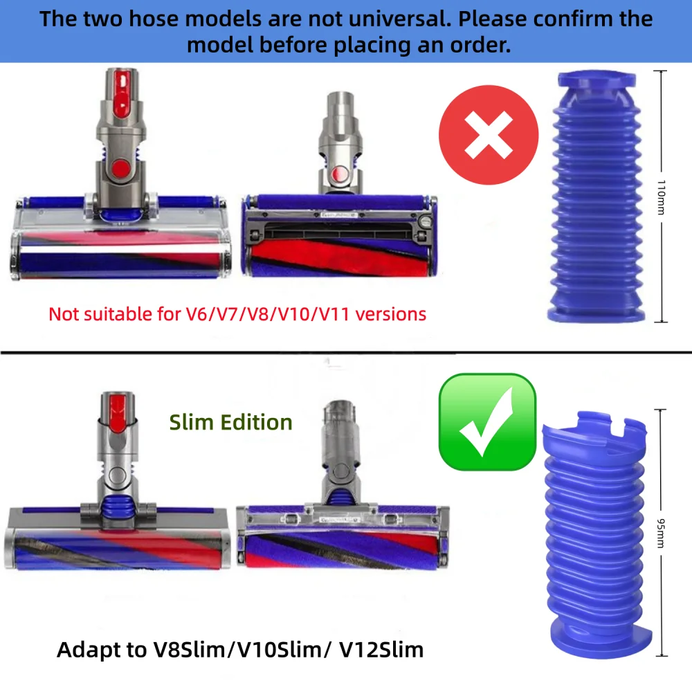 Suitable for Dyson V8 Slim V10 Slim V12 Slim V15 Slim SV18 SV20 Vacuum Cleaner Suction Head Roller Blue Hose (with Tools)