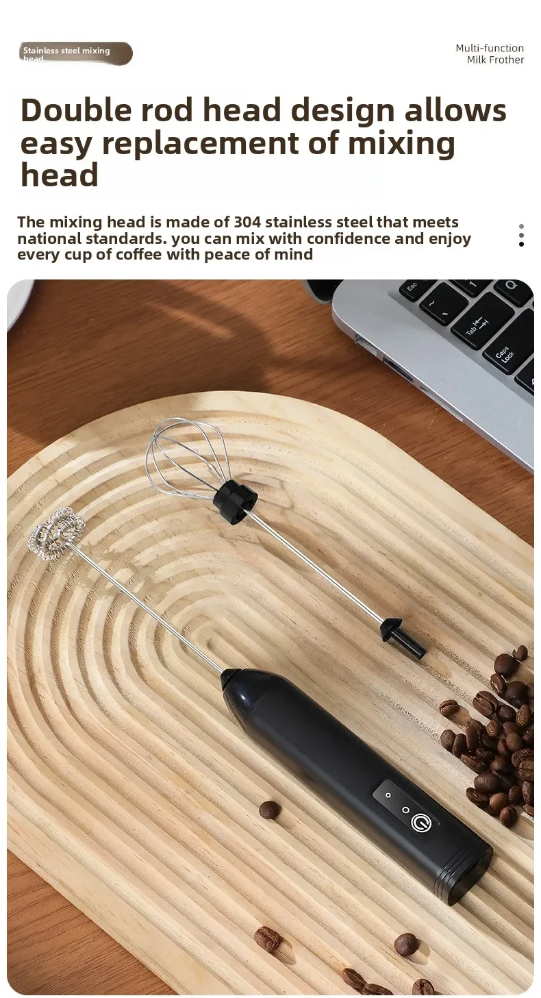 Electric Milk Foamer Blender Stainless Steel Handheld Milk Frother Wireless Coffee Whisk Mixer Egg Beater Tools For Kitchen