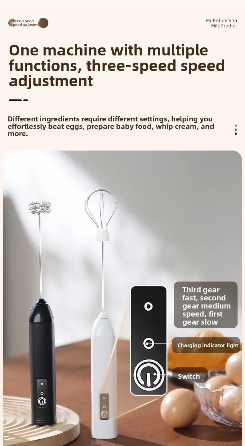 Electric Milk Foamer Blender Stainless Steel Handheld Milk Frother Wireless Coffee Whisk Mixer Egg Beater Tools For Kitchen