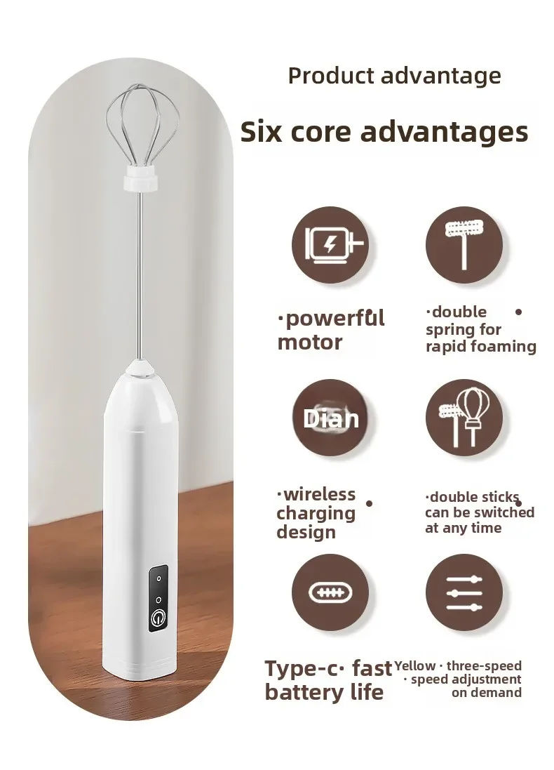 Electric Milk Foamer Blender Stainless Steel Handheld Milk Frother Wireless Coffee Whisk Mixer Egg Beater Tools For Kitchen