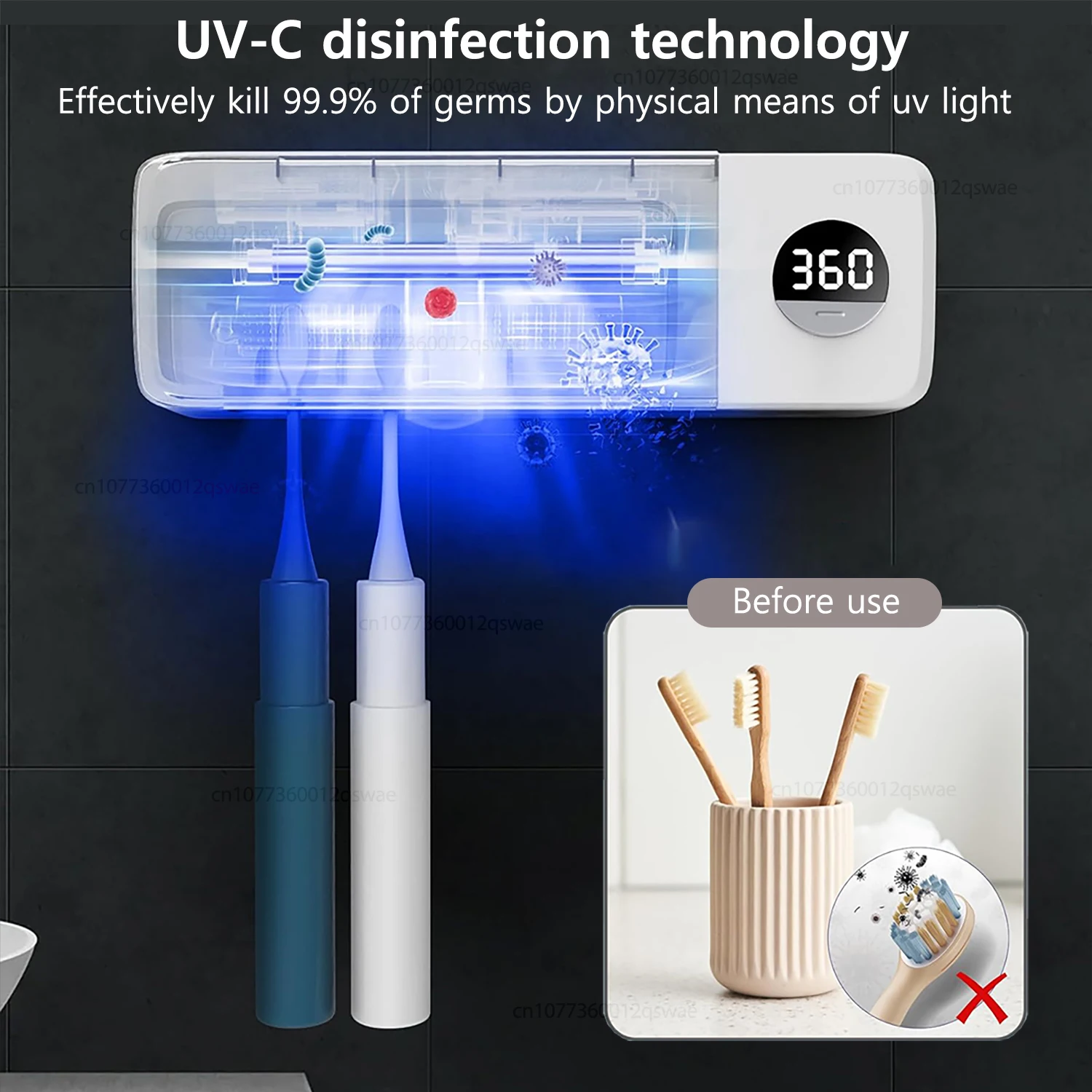 UV Toothbrush Sanitizer UV Light Cleaning Holder Toothbrush Smart Cleaner with Light Clean Air Drying Bathroom Wall Mount Holder