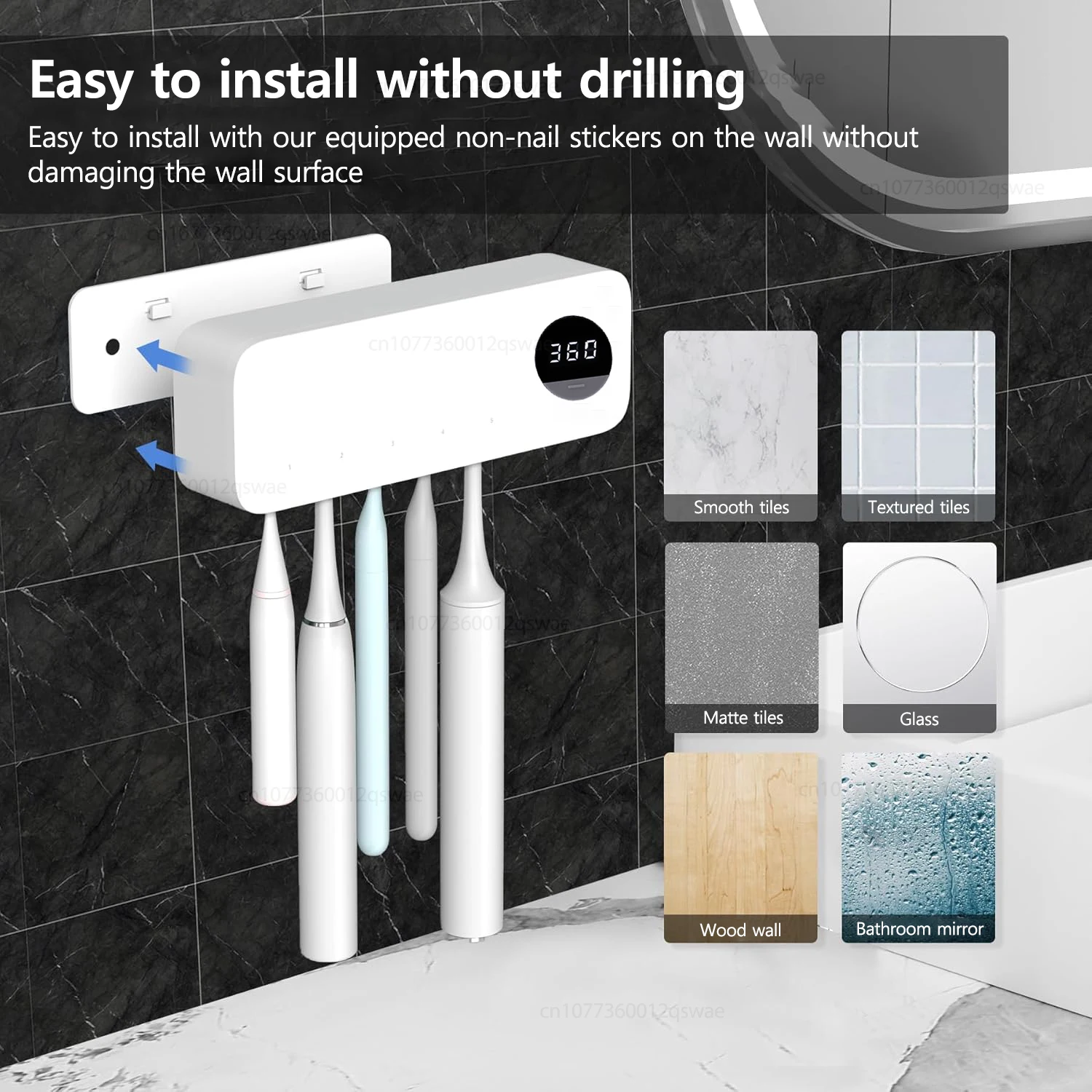 UV Toothbrush Sanitizer UV Light Cleaning Holder Toothbrush Smart Cleaner with Light Clean Air Drying Bathroom Wall Mount Holder