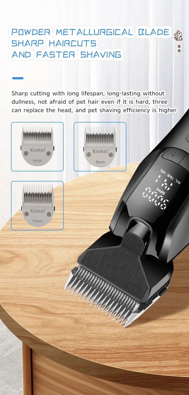 Kemei 1857 Professional Pet Dog Grooming Clipper Electric Rechargeable Cat Hair Shaver Dog Hair Trimmer 10W Animal Hair Clipper