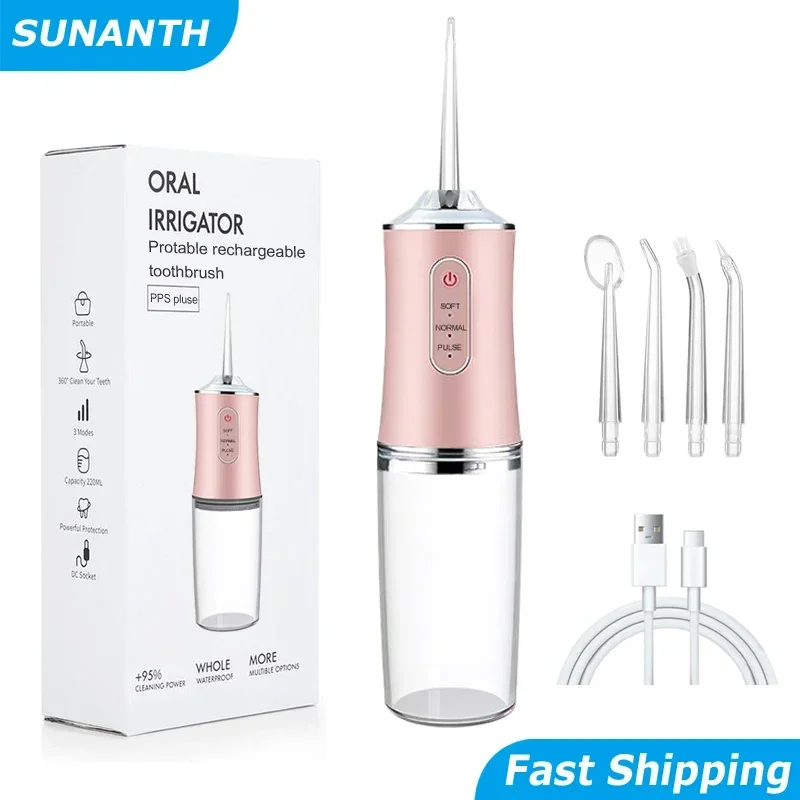 Professional Portable Cordless Water Flosserfor Teeth, Rechargeable Oral Irrigator with 3 Modes & Water Drill, IPX7 Waterproof