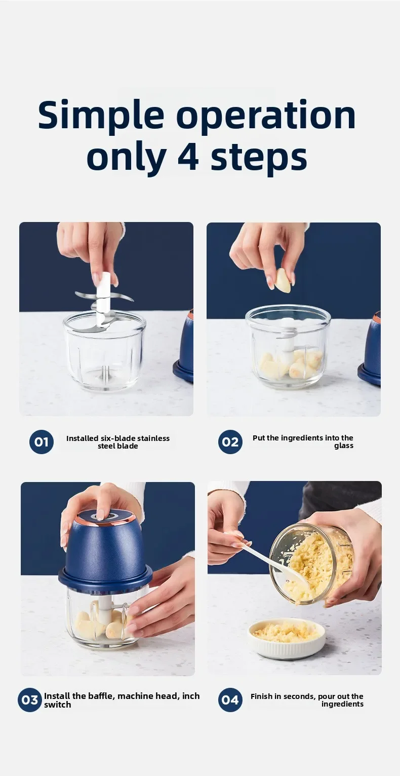 TINSOL 350ML Food Chopper Electric Meat Grinder Garlic Masher USB Multifunction Slicer Blender Kitchen Food Processor
