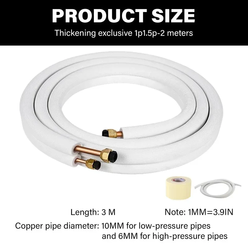 New 3m Insulated Copper Aluminum Connecting Pipe 1/4'' 3/8'' Air Conditioner Pipes Fittings Pair Coil Tube Split Line Wire Set A