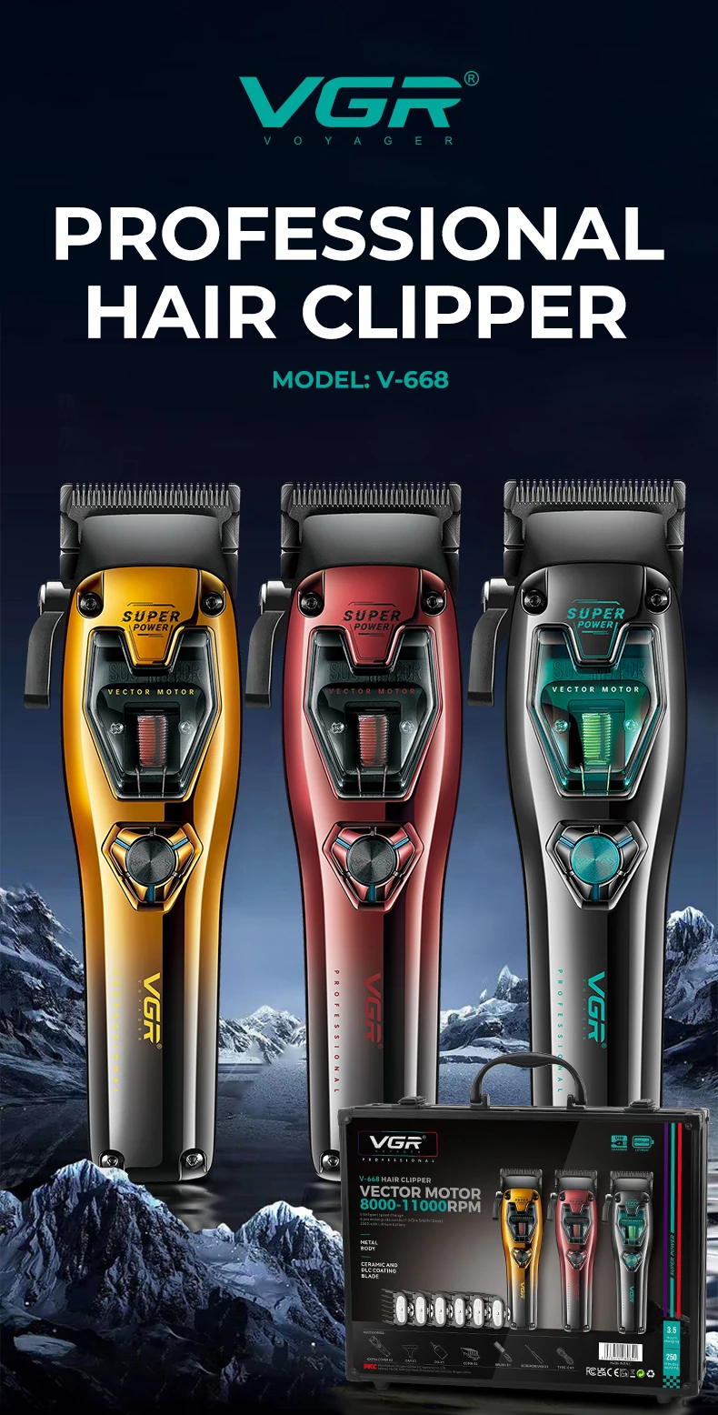 VGR Hair Clippers Professional Hair Trimmer Barber Clippers 11000 RPM Hair Cutting Machine Vector Motor Trimmer for Men V-668