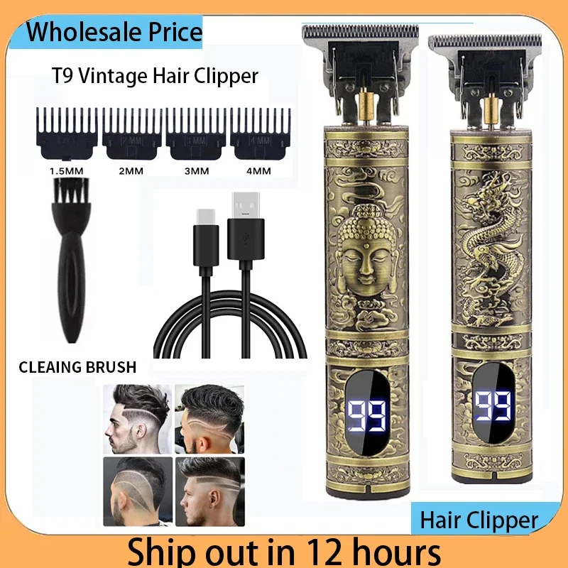 Vintage Hair Clipper T9 Hair Cutting Machine USB Fast Charging Shaver Barber Cordless Hair Trimmer For Men's Barbe