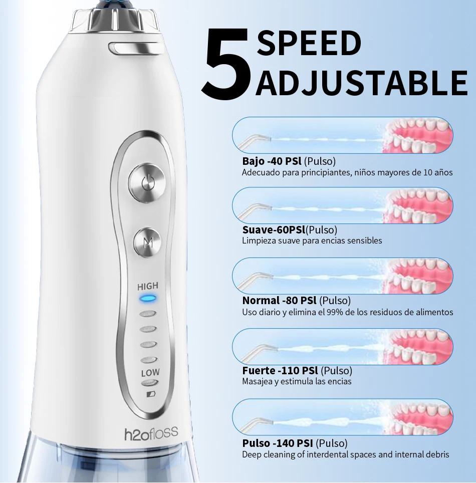 H2ofloss Water Flosser Portable Oral Irrigator 300ML 5 Modes High Pressure USB Rechargeable for Teeth Cleaning HF-6