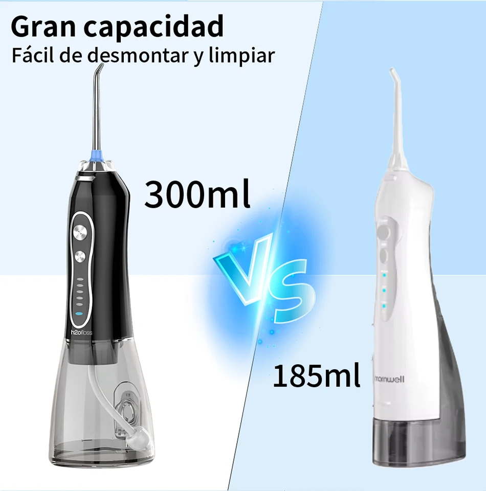 H2ofloss Water Flosser Portable Oral Irrigator 300ML 5 Modes High Pressure USB Rechargeable for Teeth Cleaning HF-6