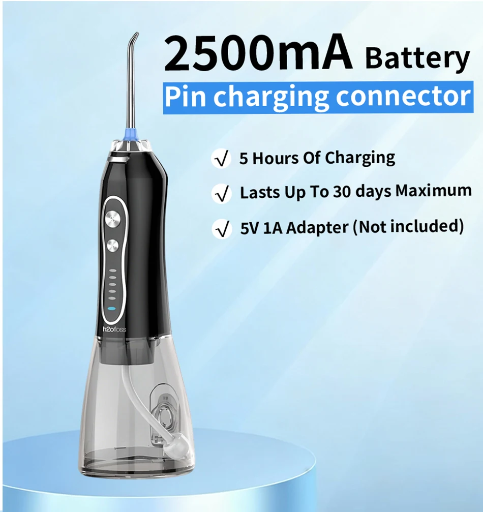 H2ofloss Water Flosser Portable Oral Irrigator 300ML 5 Modes High Pressure USB Rechargeable for Teeth Cleaning HF-6