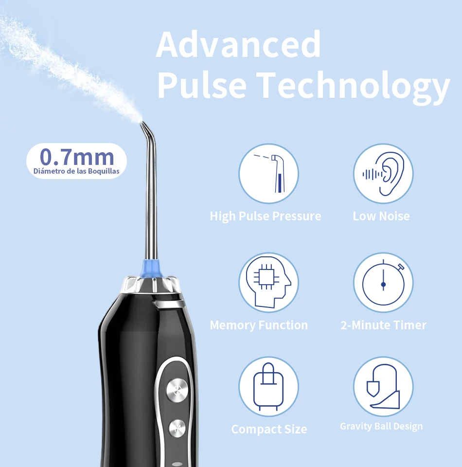 H2ofloss Water Flosser Portable Oral Irrigator 300ML 5 Modes High Pressure USB Rechargeable for Teeth Cleaning HF-6