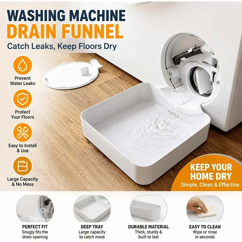 Washing Machine Drain Pan Easy Install Leak Proof Water Collection Tray Durable Floor Spill Protector Tool for Laundry Room