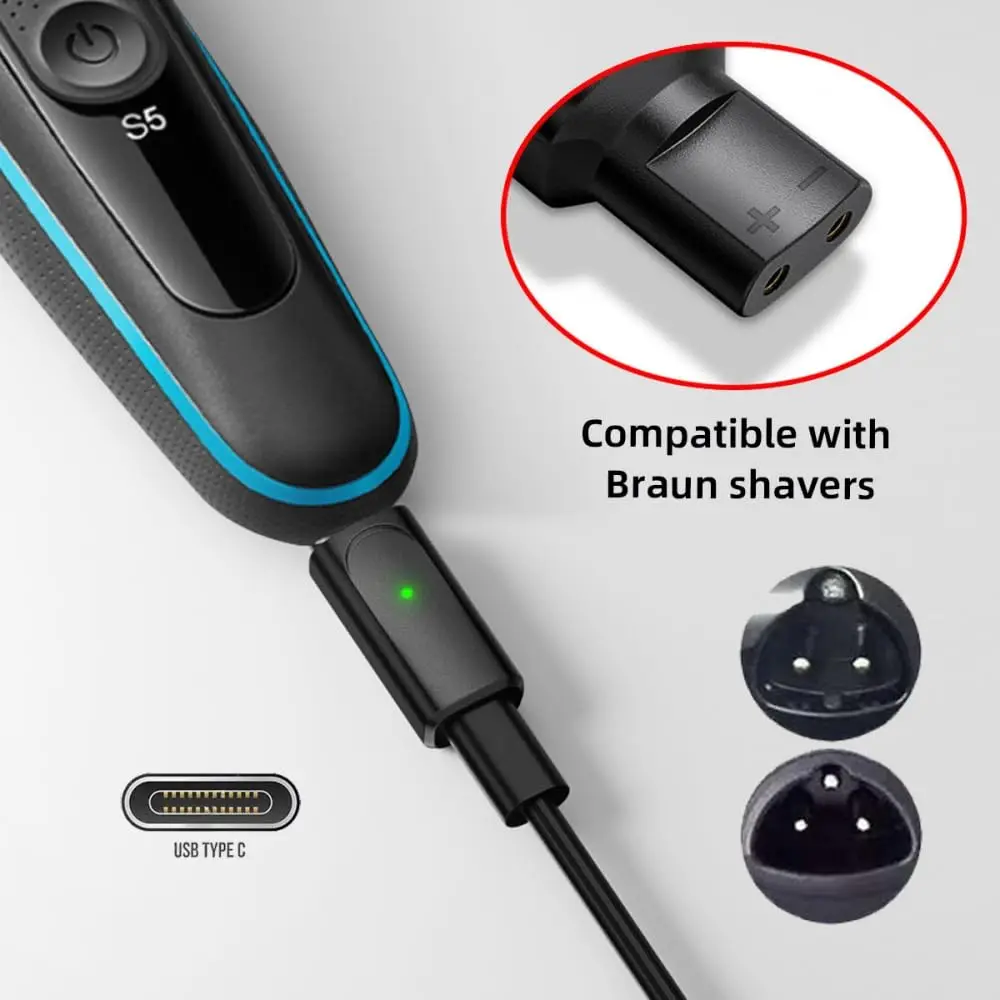 KVIFO12V 0.4A Type-C Shaver Adapter PD Charging Converter for Braun Series 3 5 7 9 6 1 XT5 Electric Razor(Cable Excluded)
