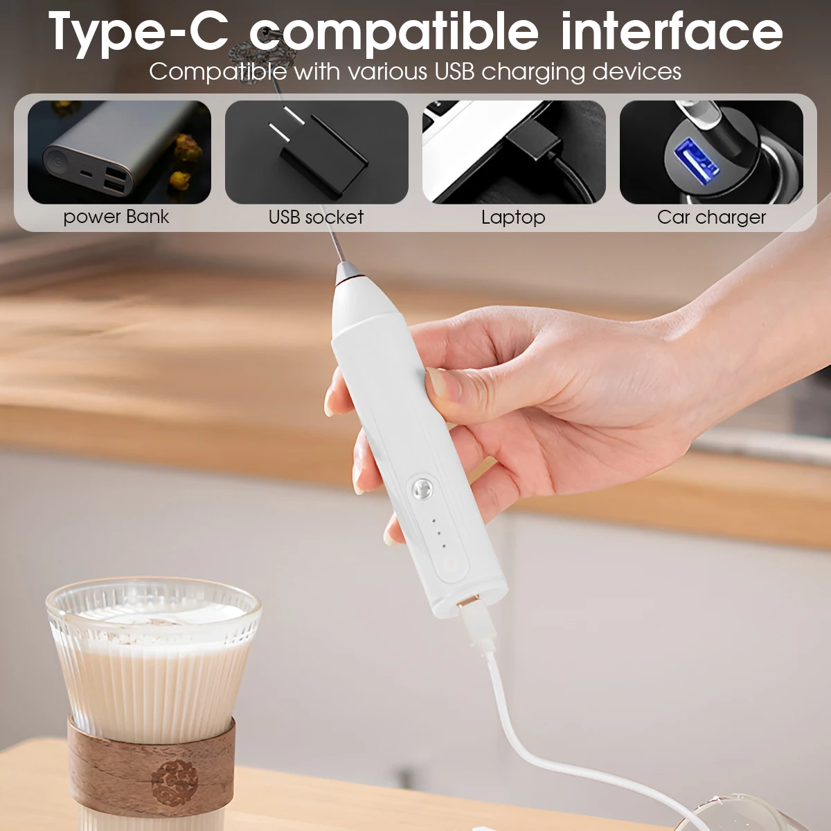 Electric Mixer Handheld Milk Frother 300mAh 3-Speed Adjustable Suitable for Coffee Milk Kitchen Accessories Portable Egg Beater