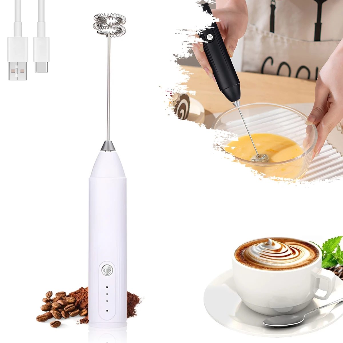 Electric Mixer Handheld Milk Frother 300mAh 3-Speed Adjustable Suitable for Coffee Milk Kitchen Accessories Portable Egg Beater