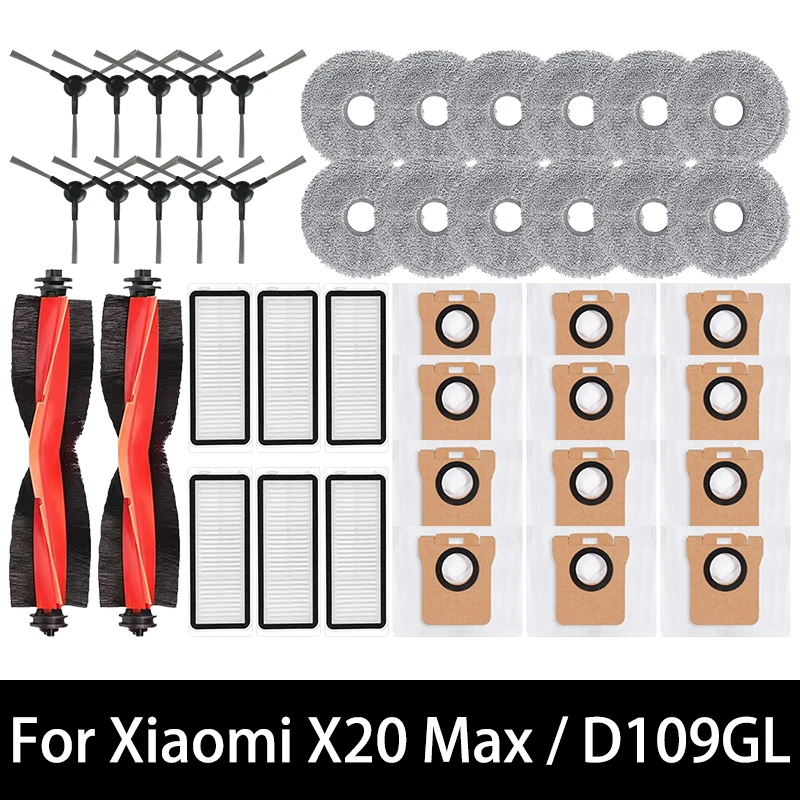 For Xiaomi X20 Max / D109GL Robot Vacuum Parts Main Brush Side Brush Hepa Filter Mop Cloth Dust Bag Replacement Accessories