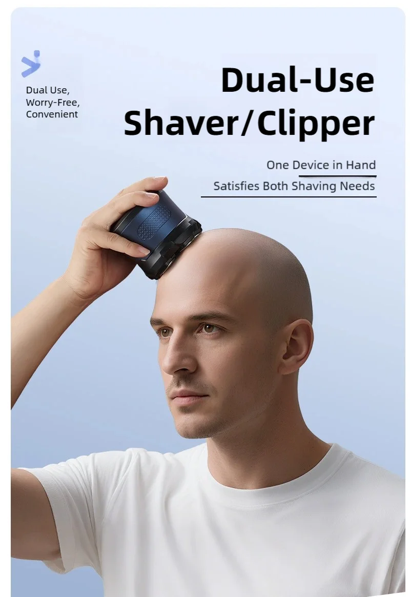 TINSOL Men's Electric Shaver 6D Magnetic Hair Trimmer Rechargeable LED Waterproof Facial Hair Clipper Bald Head Machine