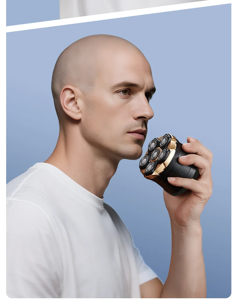 TINSOL Men's Electric Shaver 6D Magnetic Hair Trimmer Rechargeable LED Waterproof Facial Hair Clipper Bald Head Machine