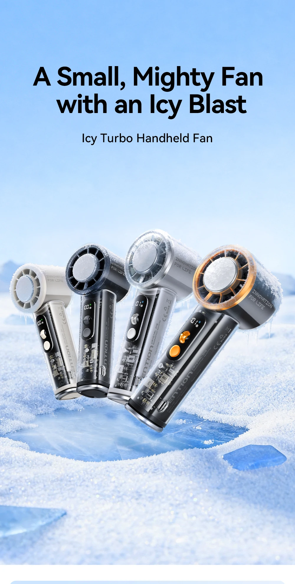 Vention Superconductive Cooling Handheld Fan 11000 RPM Brushless Motor 100 High Speeds LED Digital Display Outdoor Camping Fan