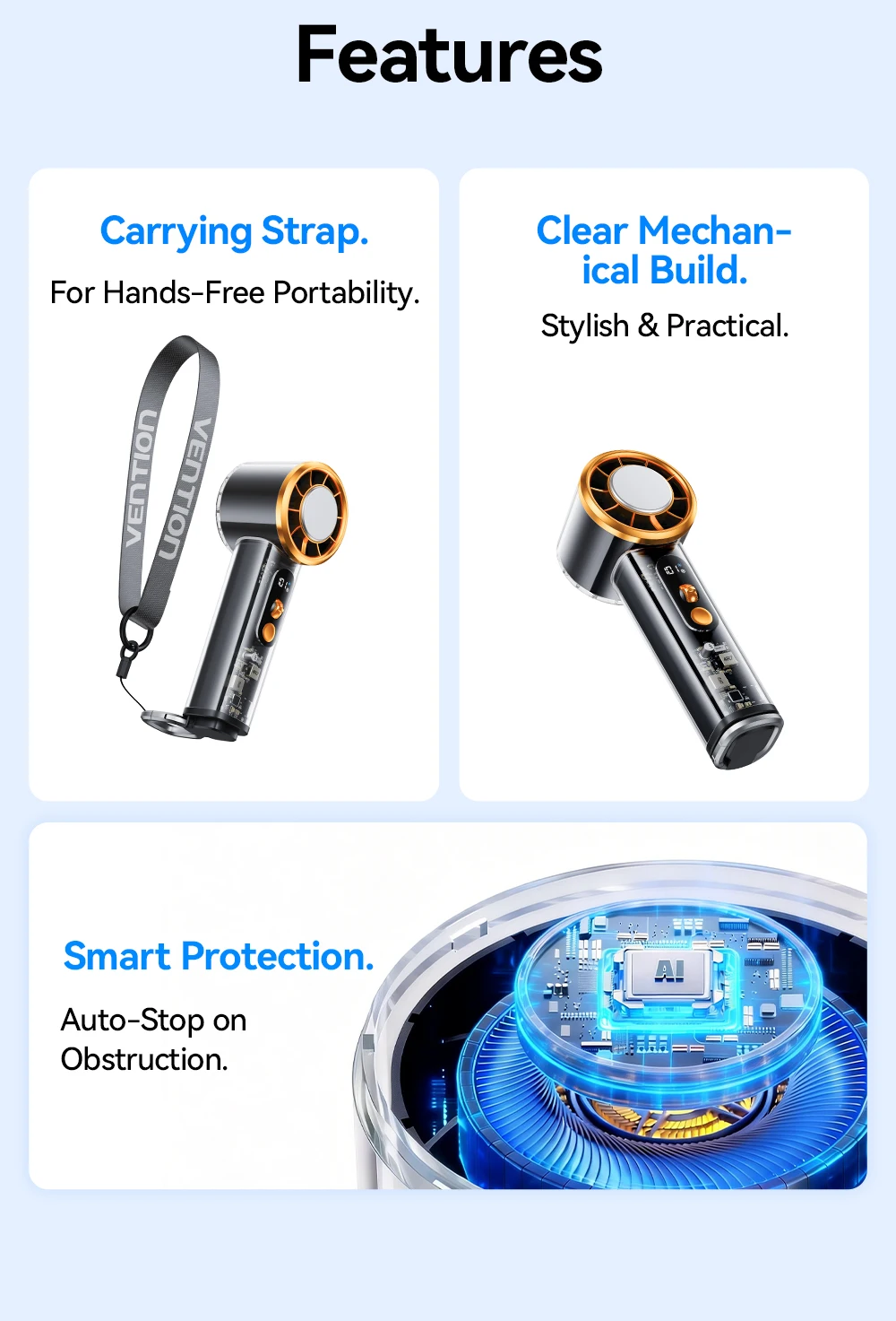 Vention Superconductive Cooling Handheld Fan 11000 RPM Brushless Motor 100 High Speeds LED Digital Display Outdoor Camping Fan