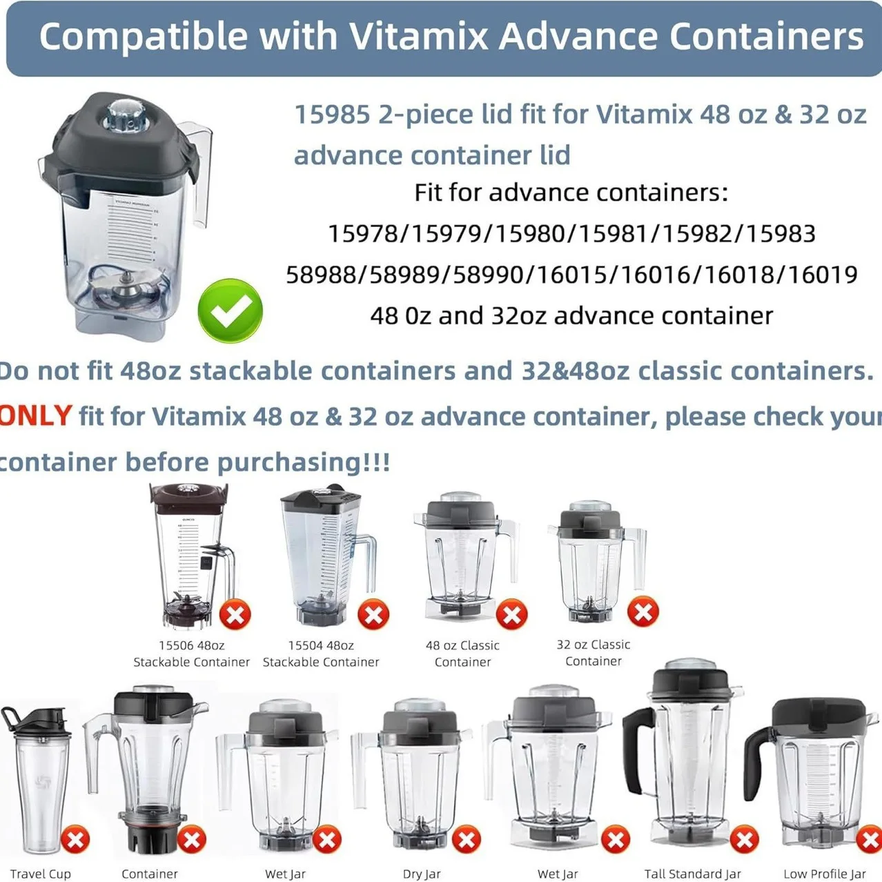 Blender Lid Compatible with Vitamix Blender Parts, Works with 32, 48 oz Capacity, Fit for Vitamix Quiet One,VM0145,15985 Blender