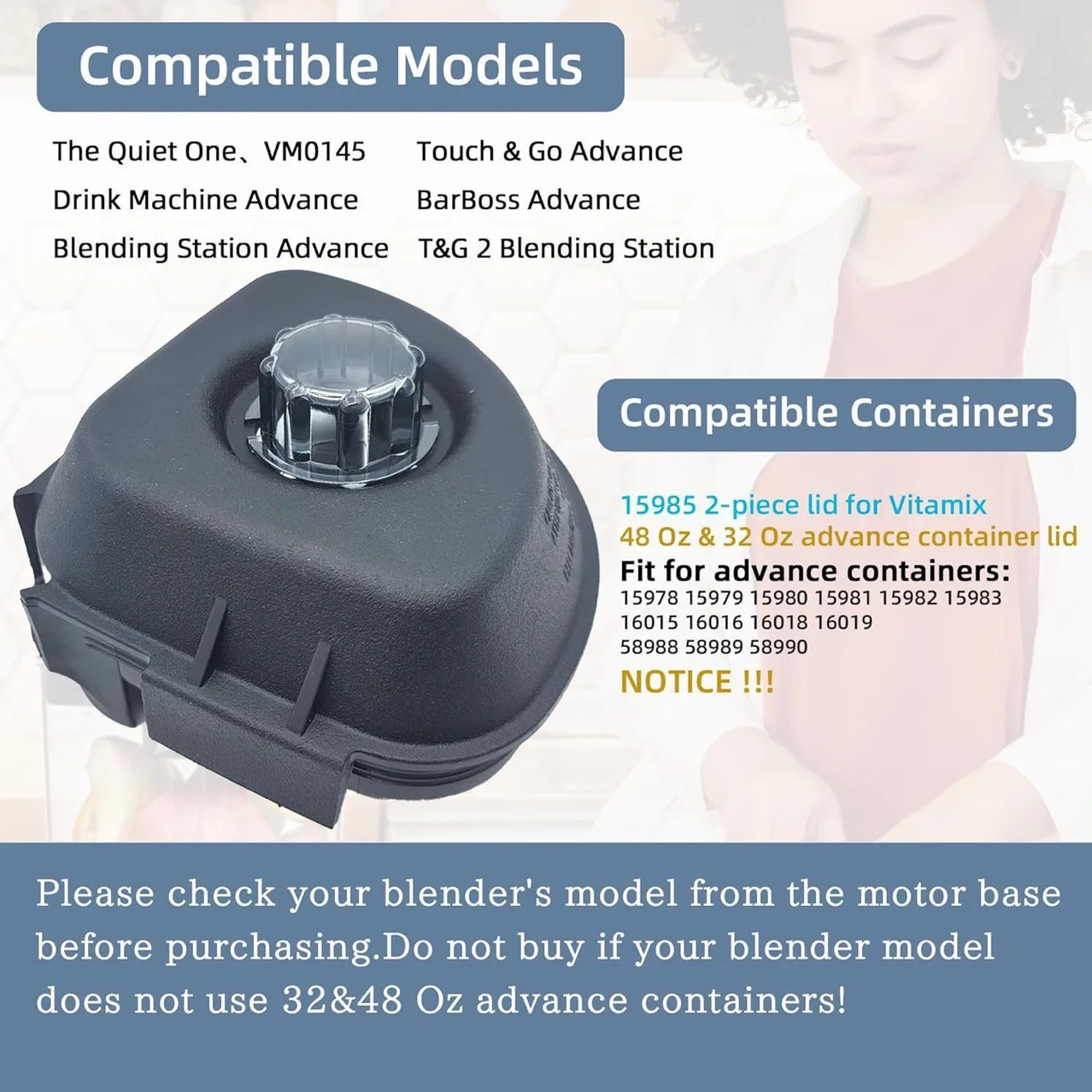 Blender Lid Compatible with Vitamix Blender Parts, Works with 32, 48 oz Capacity, Fit for Vitamix Quiet One,VM0145,15985 Blender