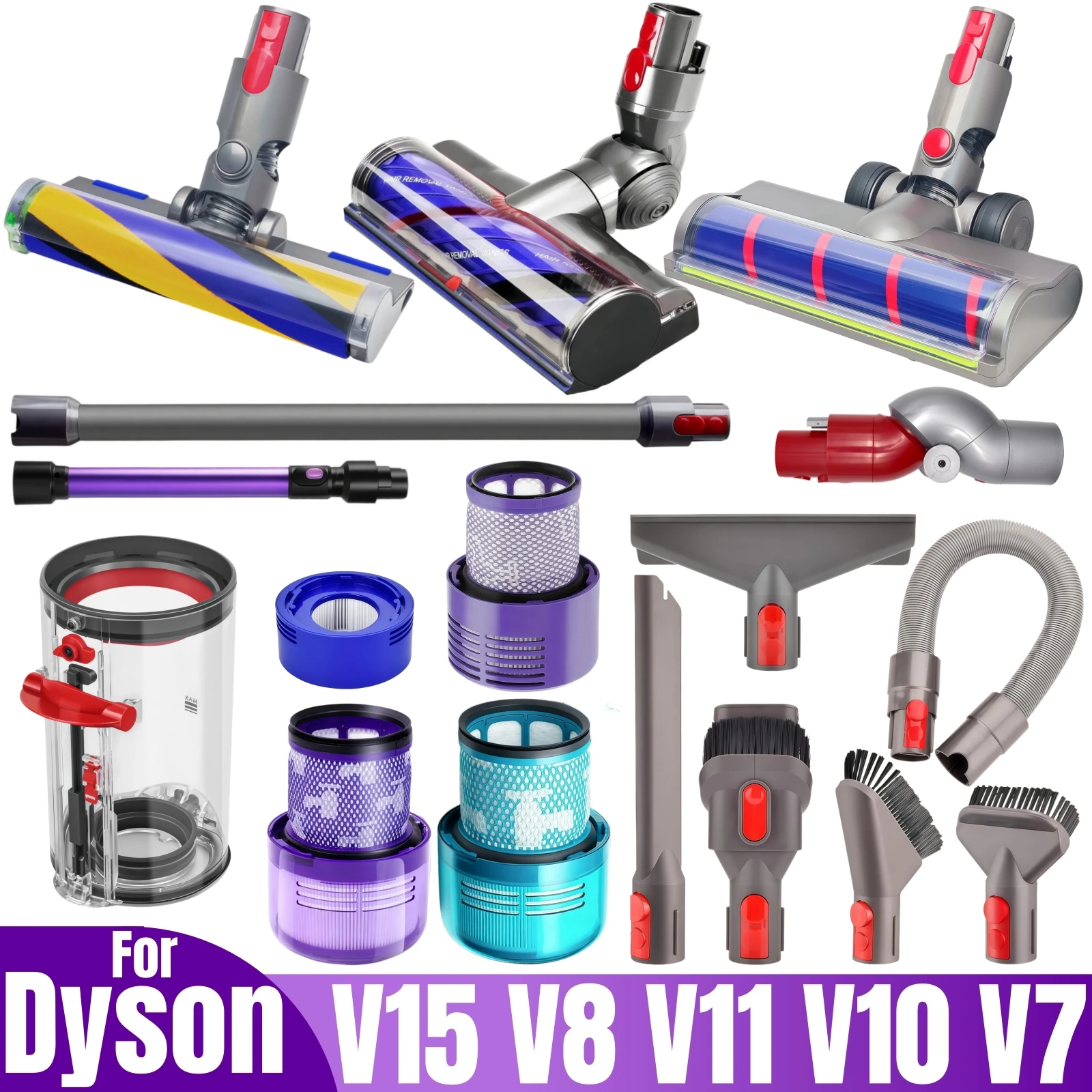 For Dyson V15 V11 V8 V7 V10 Vacuum Attachment Brush Head HEPA Filters Replacement Parts Bin Bust Extension Wand Quick Release