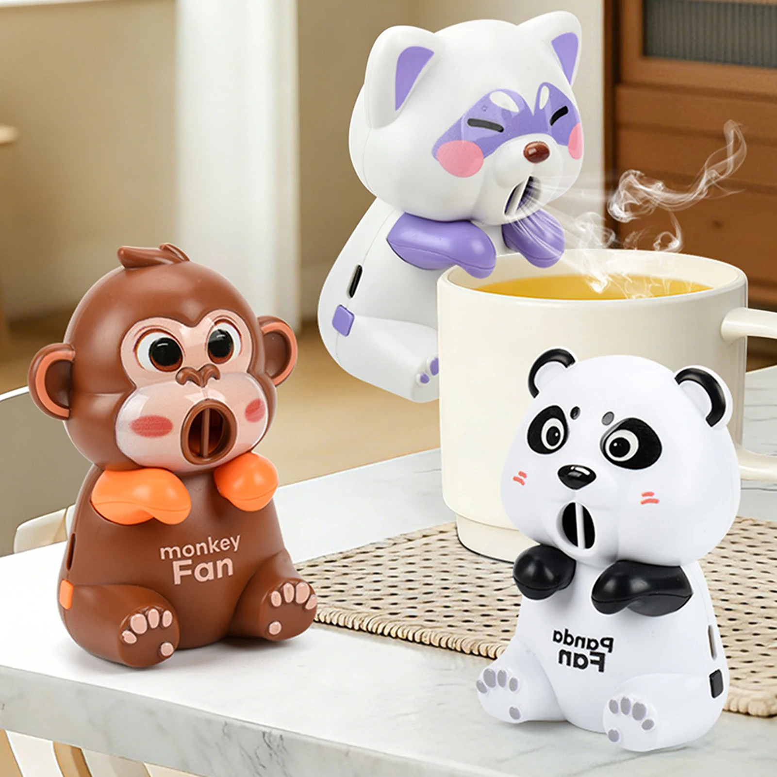 Cartoon Air-Blowing Cooling Attachment For Hot Drinks Portable Mini Fan Clip-On Design For Instants Cool For Summer Household