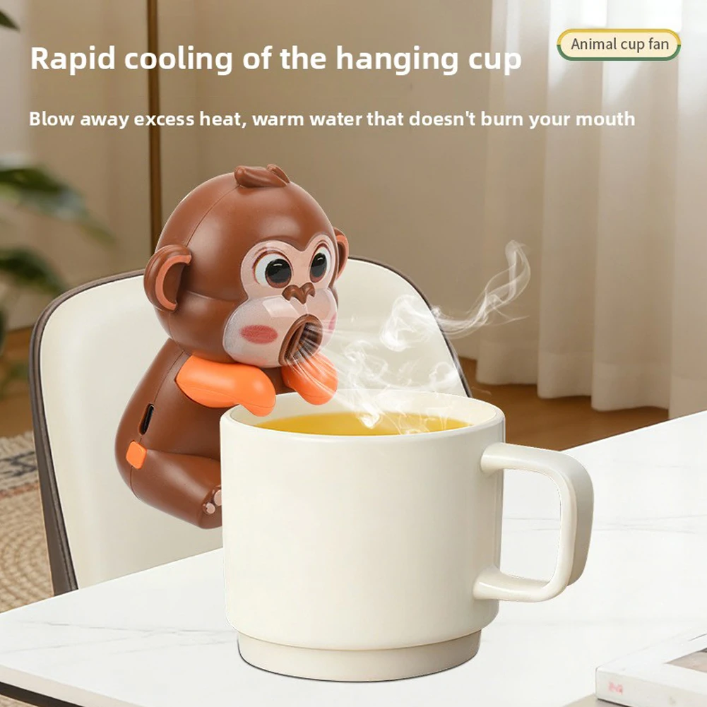 Cartoon Air-Blowing Cooling Attachment For Hot Drinks Portable Mini Fan Clip-On Design For Instants Cool For Summer Household