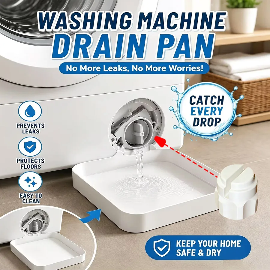 1/3 Pack, Heavy Duty Washing Machine Leak Drain Tray with Spare Funnel & Opener, Floor Water Protection Pan for Laundry Bathroom