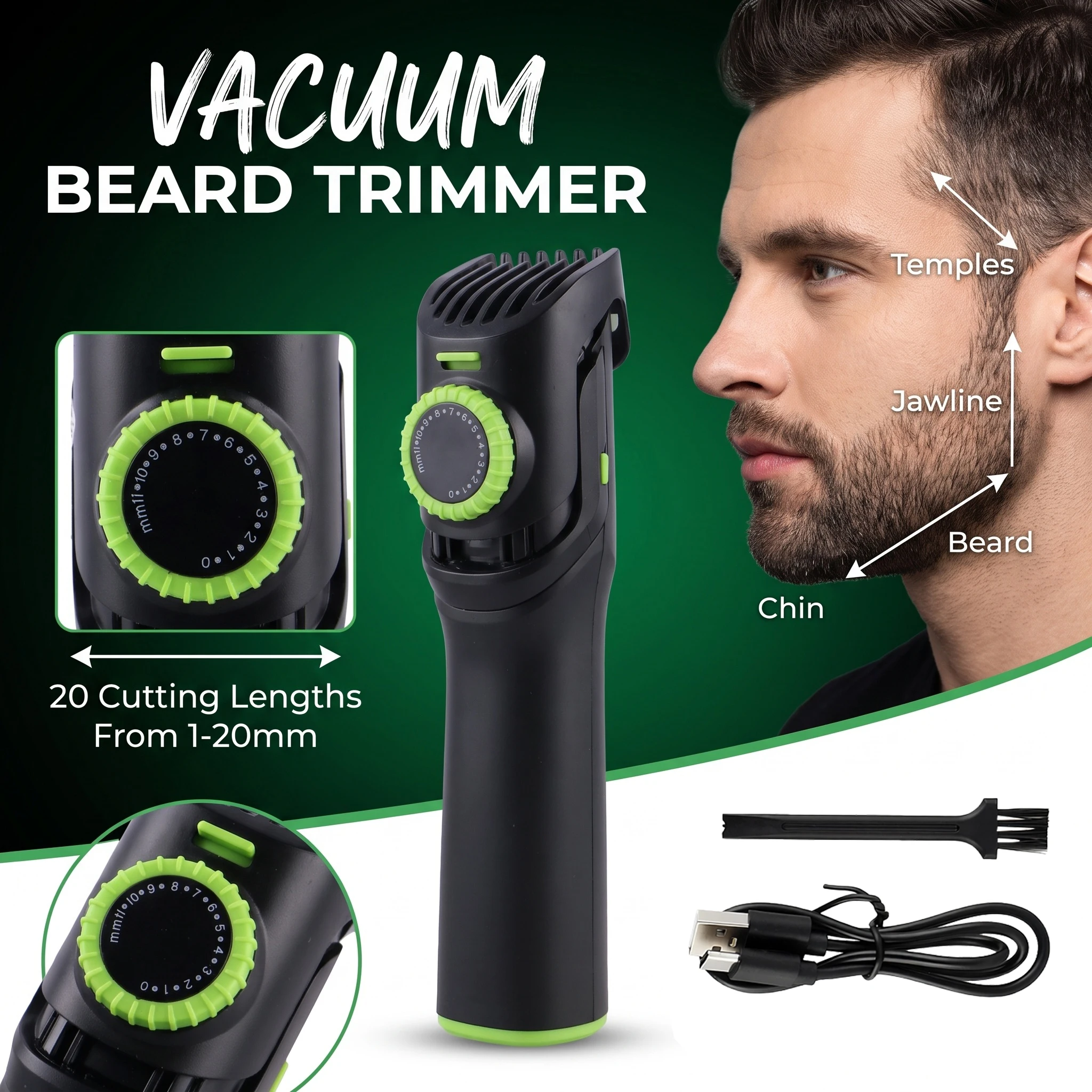 AUTHONE The Beard Men's Beard Trimmer - 20 Length Adjustable Cordless Clipper for Facial & Body Manscaping