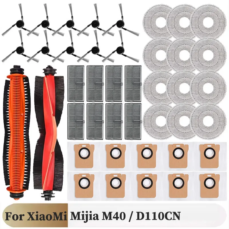 For Xiaomi Mijia M40 / D110CN Robot Vacuum Spare Parts Main Side Brush Hepa Filter Mop Cloth Dust Bag Accessories Replacement
