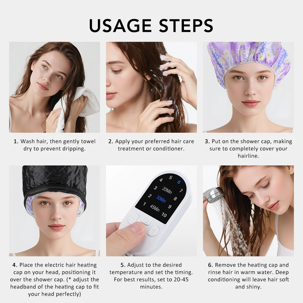 Electric Hair Steamer Cap Hair Heating Hat 3 Time Setting10-Level Heat Home Use Thermal for Deep Conditioning Hair Care SPA Cap