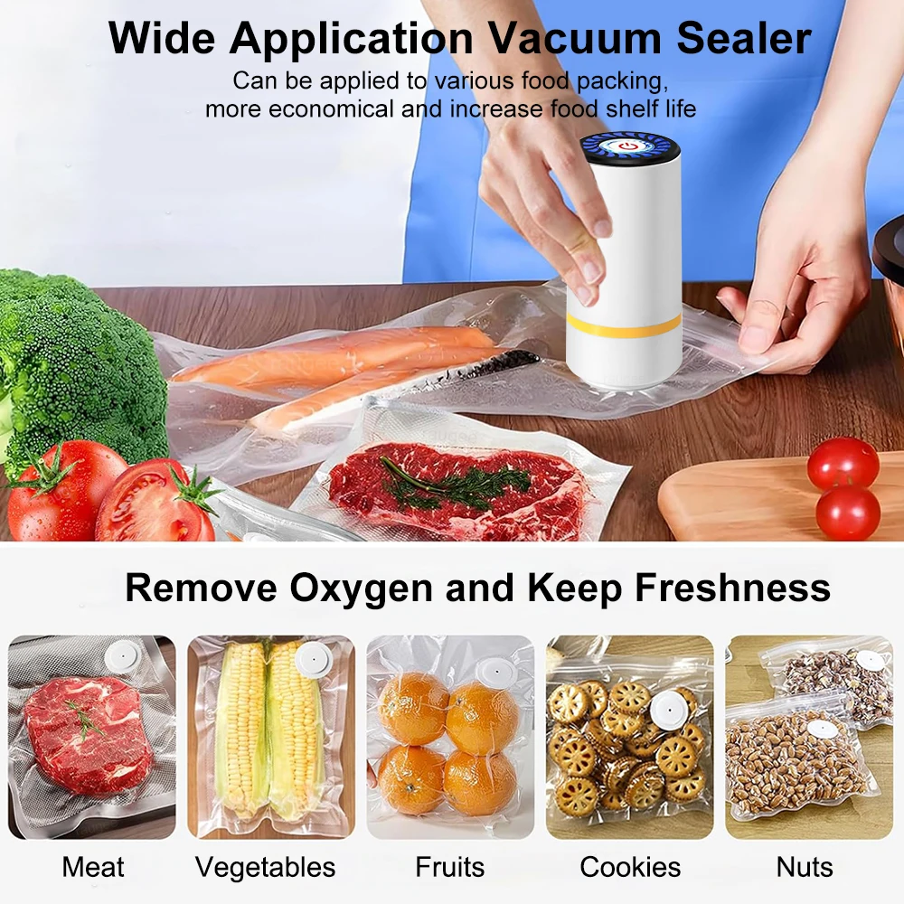 Electric Vacuum Sealer Pump Portable Handheld Vacuum Sealer Pump Rechargeable Sealer Pump with BPA-Free Vacuum Packaging Bag