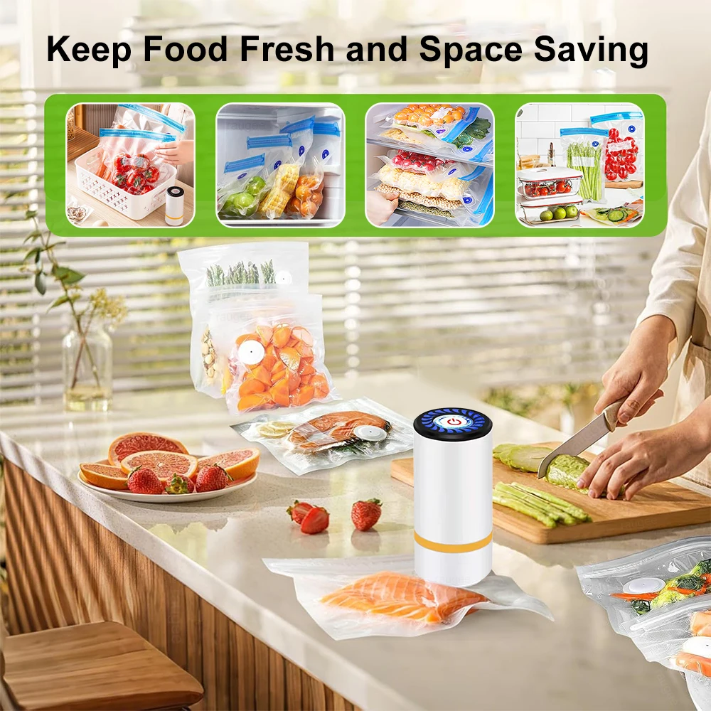 Electric Vacuum Sealer Pump Portable Handheld Vacuum Sealer Pump Rechargeable Sealer Pump with BPA-Free Vacuum Packaging Bag