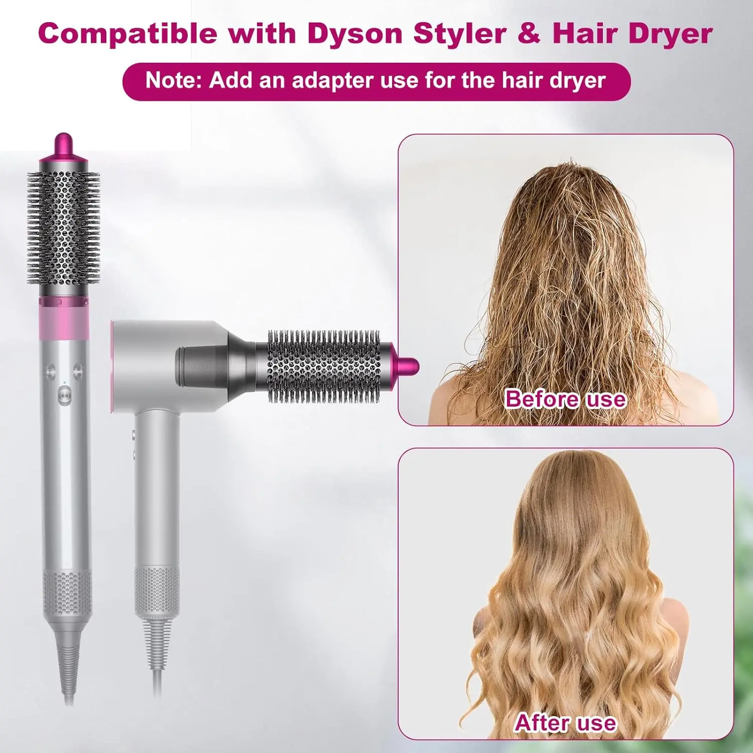 Round Volumizing Brush 20/38/55MM for Dyson for Airwrap HS01/HS05 Volumizer Curling Brush Attachment Rose&Gold Oval Round Brush