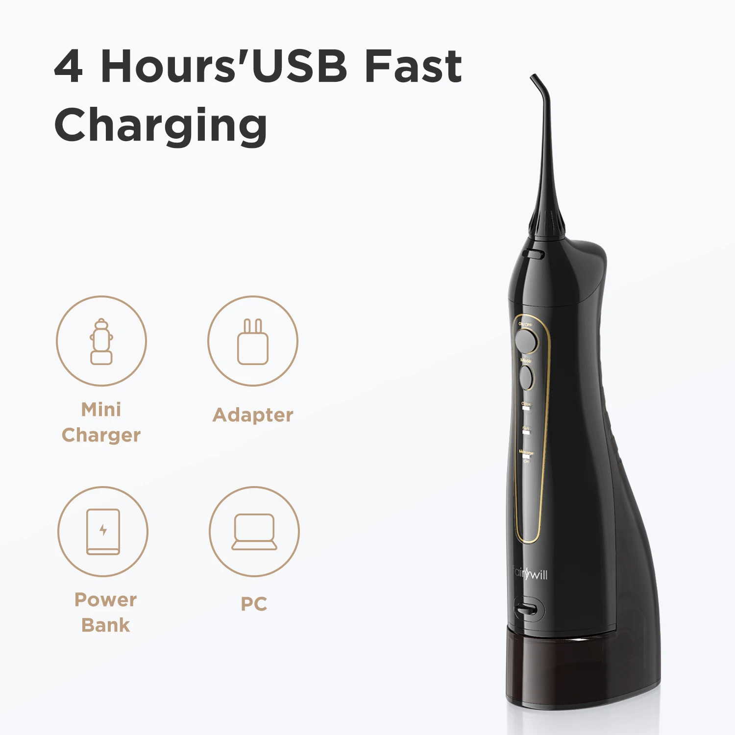 Fairywill 5020E Water Flosser Teeth 300ML Oral Irrigator Rechargeable Portable Dental 3 Modes Water Tank Waterproof Teeth Cleane