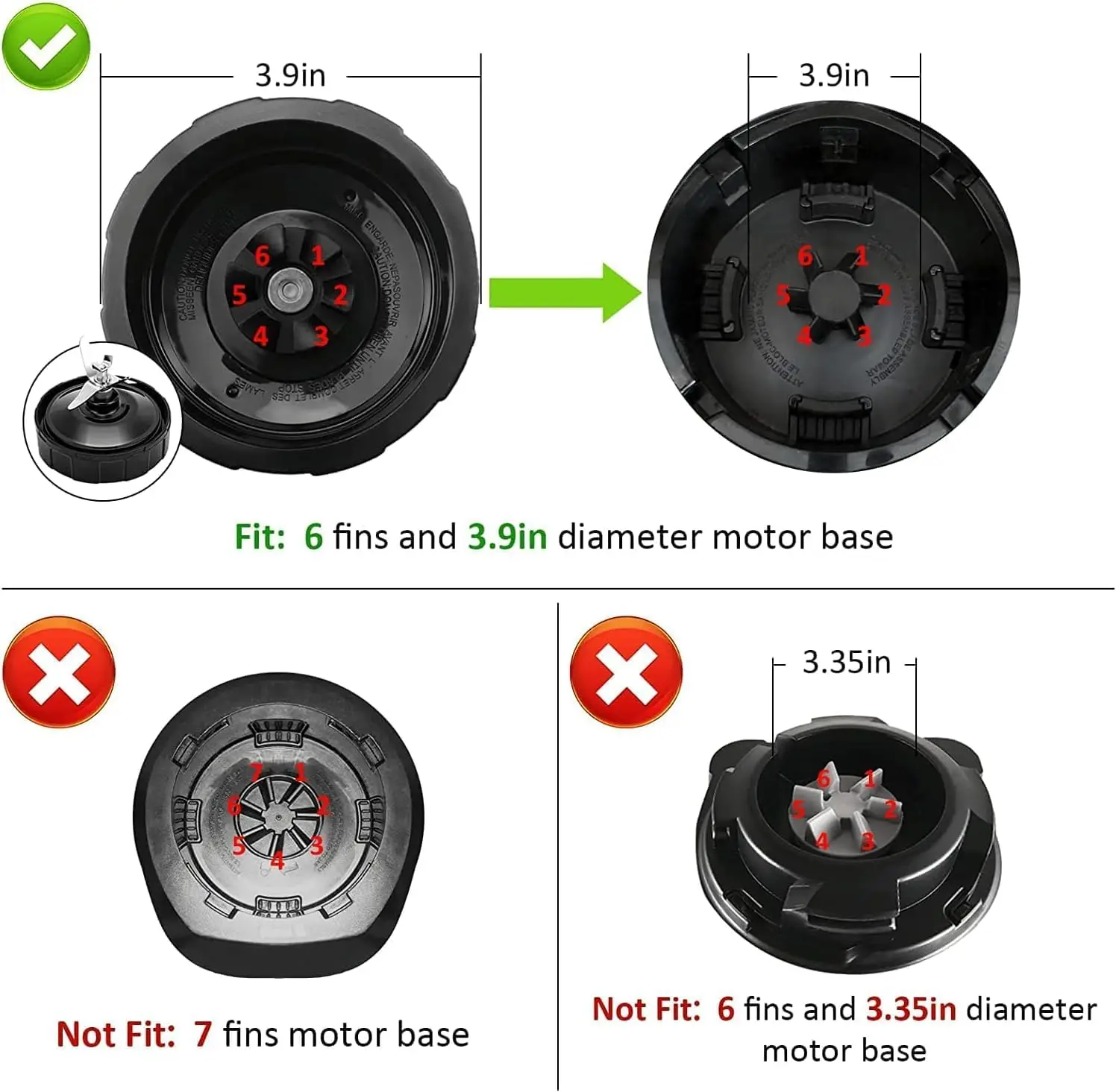 6 Fin Ninja Blender Blade Replacement parts Fit with Nutri Ninja Blender Auto iQ 900W BL450-70, BL451-70, BL454-70, BL455-70 ...