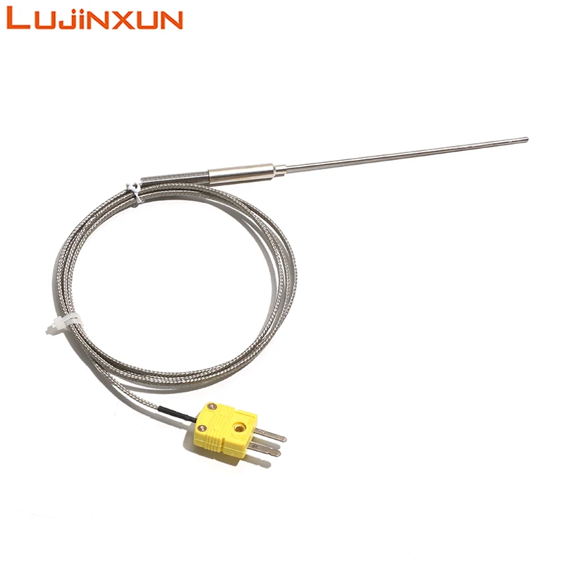 LUJINXUN Armoured Thermocouple Probe Dia.1-5mm Length 50-300mm WRNK-191 K Temperature Sensor with Mini Plug 0-1100 Degree 1pc