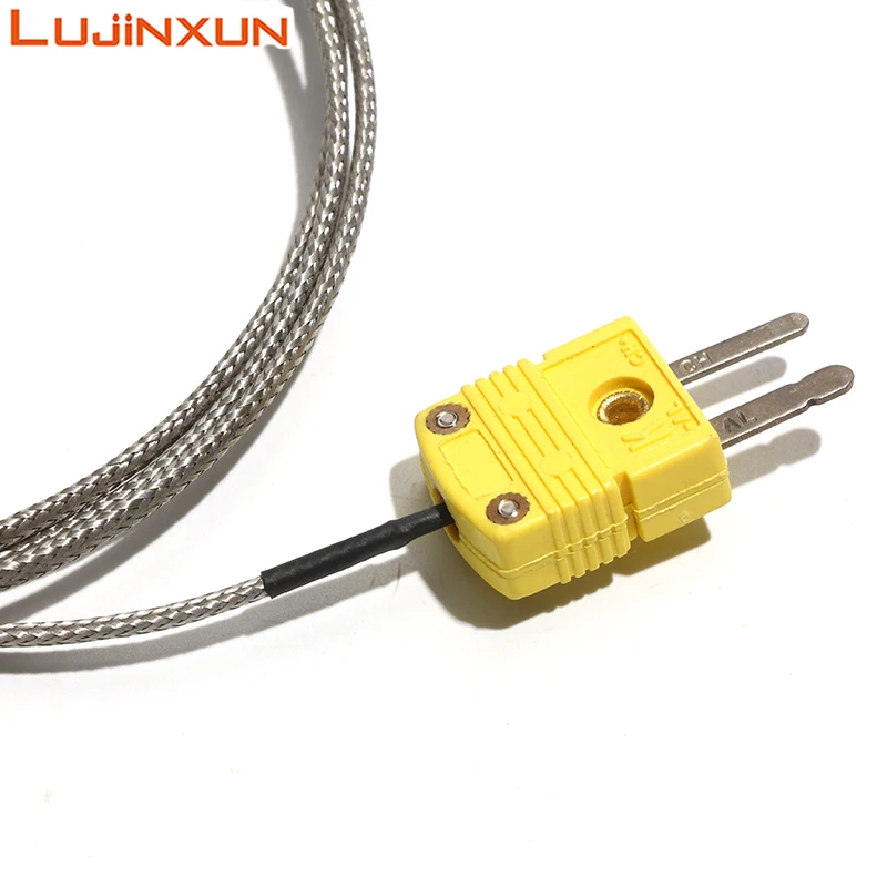LUJINXUN Armoured Thermocouple Probe Dia.1-5mm Length 50-300mm WRNK-191 K Temperature Sensor with Mini Plug 0-1100 Degree 1pc