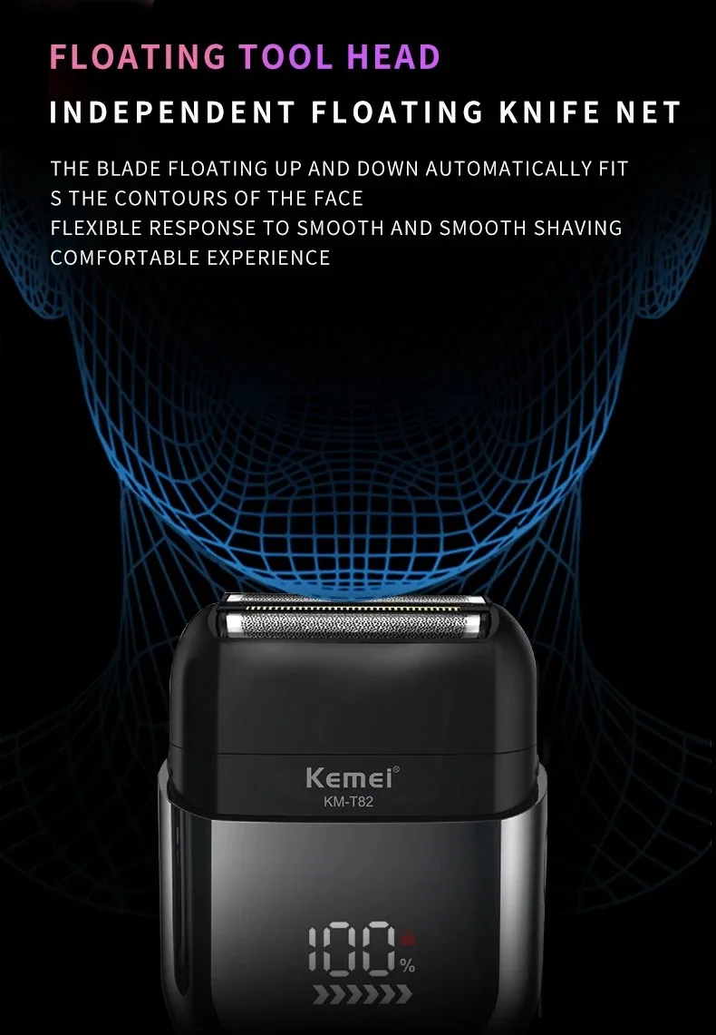 Kemei Waterproof Foil Shaver Electric Razor for Men's Face Compact Travel Shavers Close Shave Trimmer USB-C Rechargeable Gifts