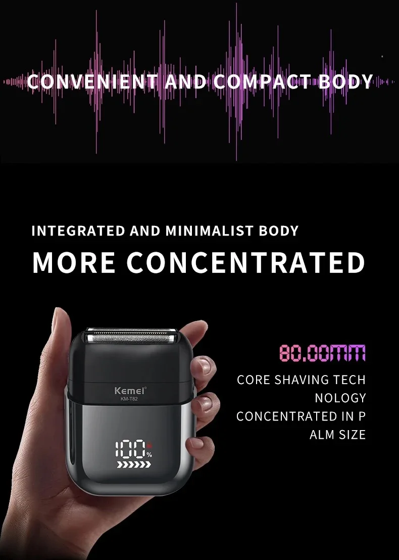 Kemei Waterproof Foil Shaver Electric Razor for Men's Face Compact Travel Shavers Close Shave Trimmer USB-C Rechargeable Gifts