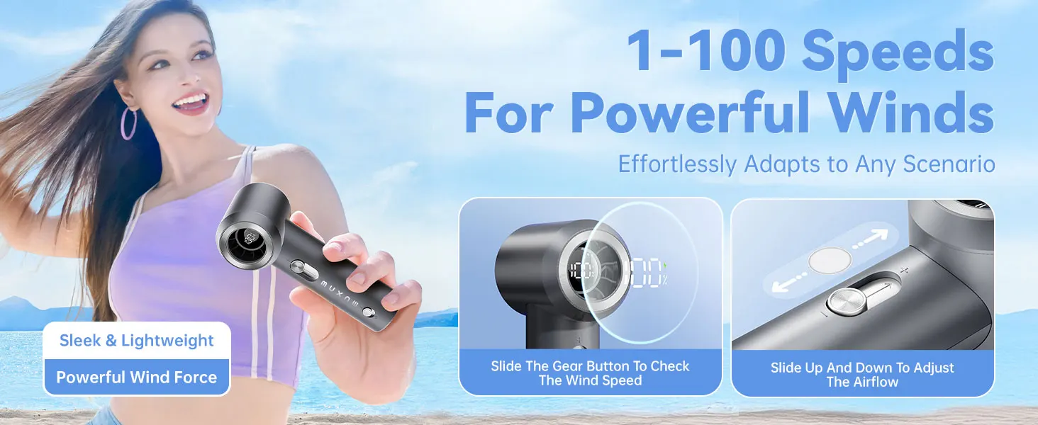 MUXNW Mini Portable Handheld Fan, 16800RPM 100-Speed Display, Safety Lock, 1800mAh Rechargeable