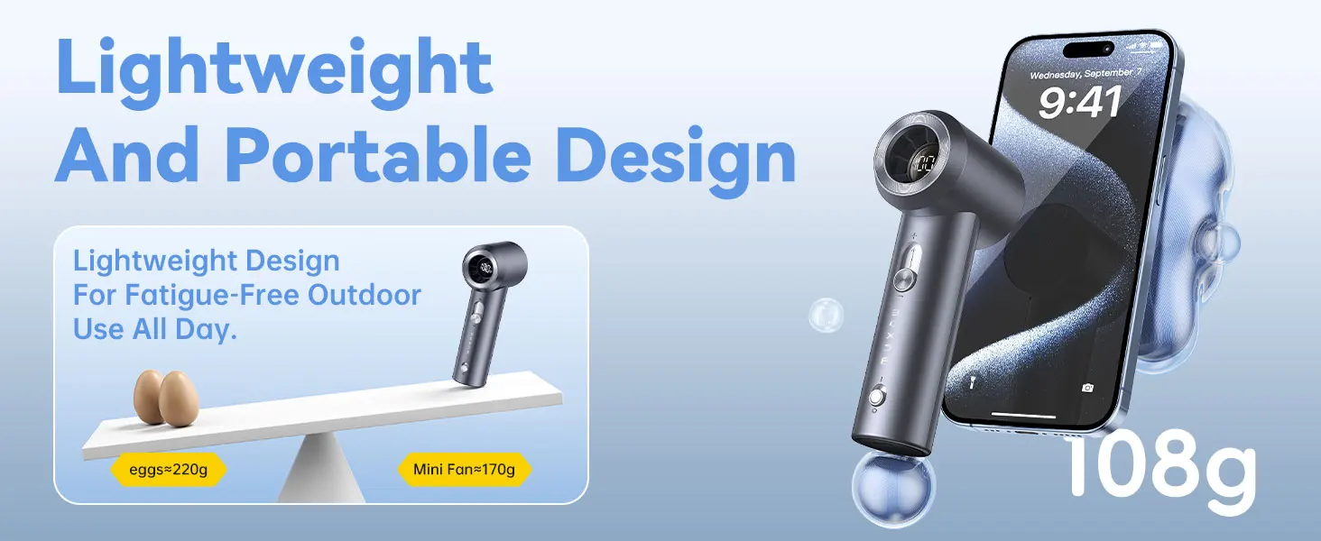 MUXNW Mini Portable Handheld Fan, 16800RPM 100-Speed Display, Safety Lock, 1800mAh Rechargeable