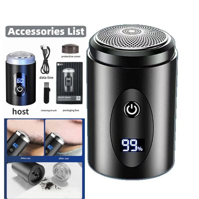 211-Portable Travel & Home Washable Electric Razor - USB Mini Men's Shaver with Alloy Body & Digital Display
