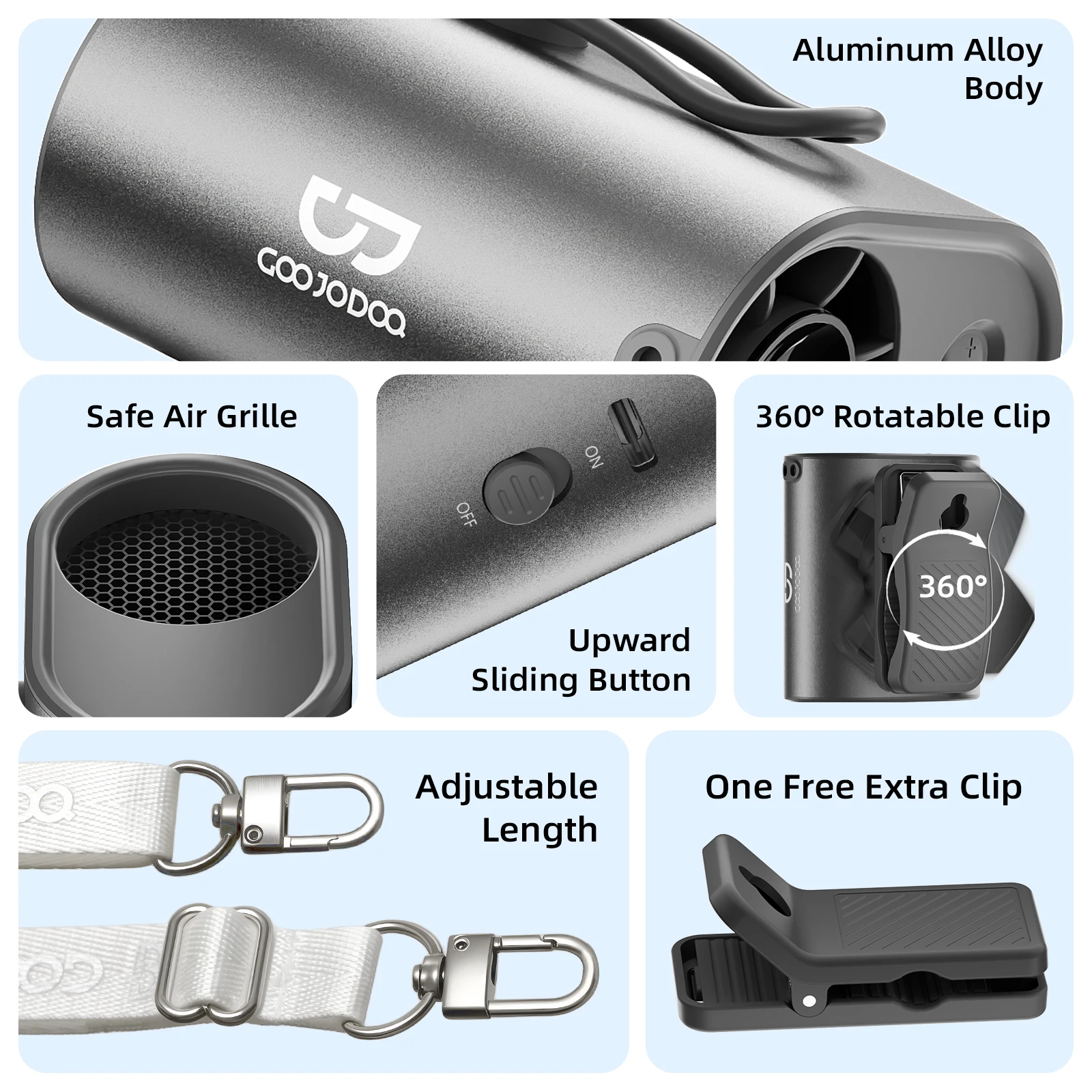 3600mAh Waist Fan with Wind Speed 11m/s, Running Time 9 Hours, 360° Adjustable 100 Levels Suitable for Outdoor Travel Stroller