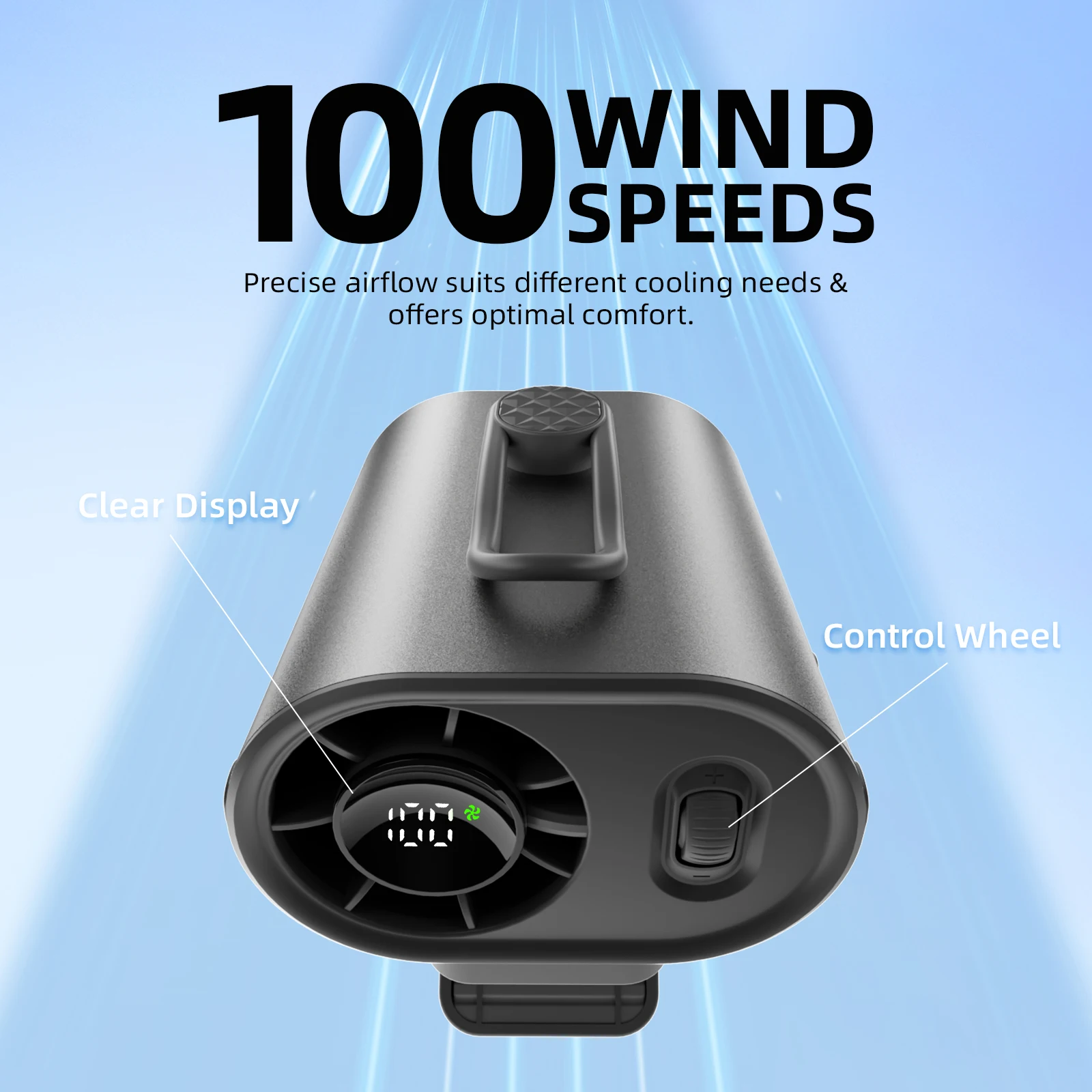 3600mAh Waist Fan with Wind Speed 11m/s, Running Time 9 Hours, 360° Adjustable 100 Levels Suitable for Outdoor Travel Stroller