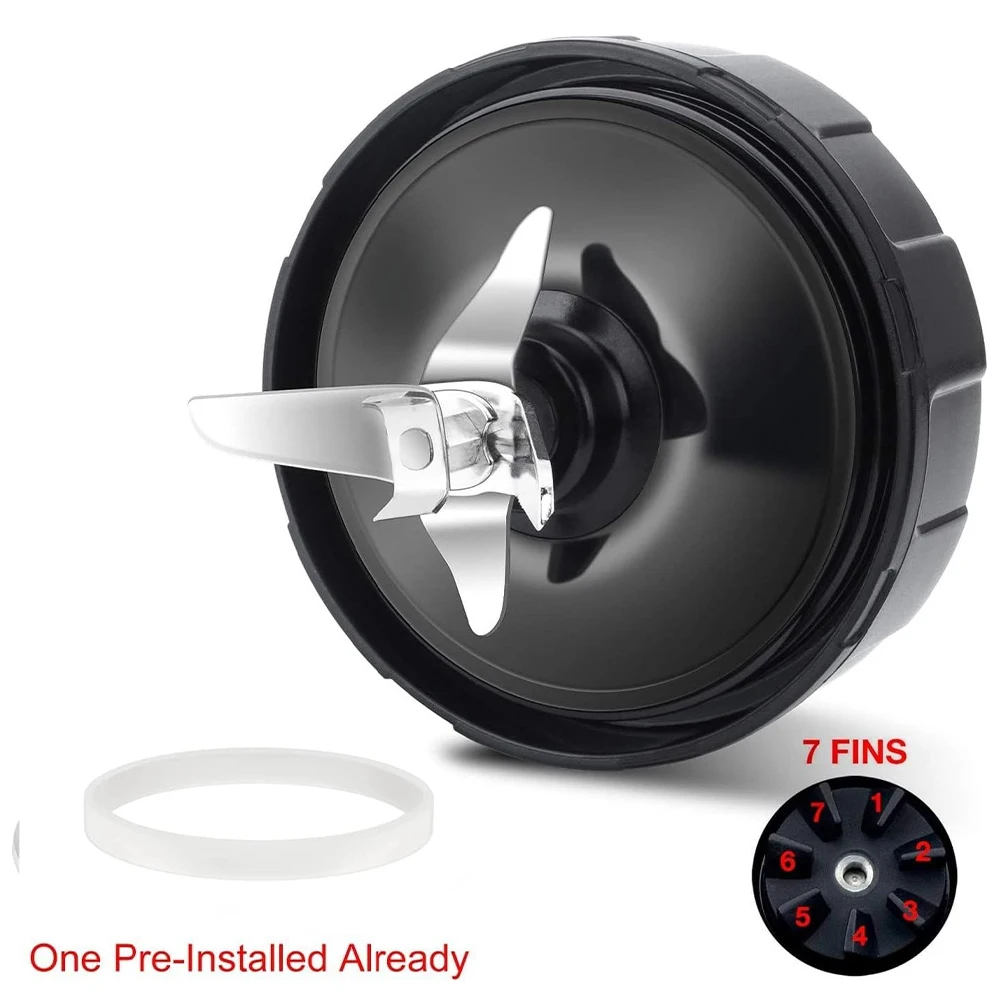 For Nutri Ninja Auto IQ BL480 BL481 BL482-30 BL487 Blender Juicer 7 Fin Extractor Bottom Blade, With Silicone Rubber Seal Sealin