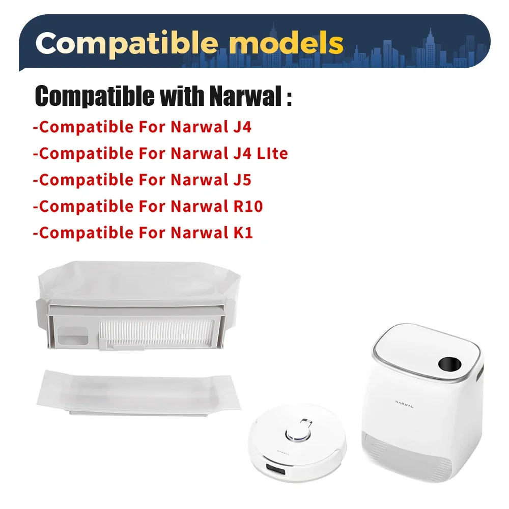 Dust Bags For Narwal Freo X Ultra/Freo X Plus/Freo Pro/J4/J4Lite/J5/J6/R10/K1 Robot Vacuum Cleaner 1L Capacity With HEPA Filter